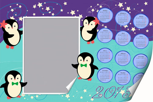 Детский календарь-рамка - Веселые пингвины