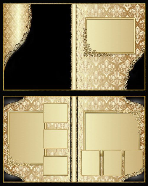 Стильная универсальная фотокнига в золотых и черных тонах с изящными золотыми орнаментами
