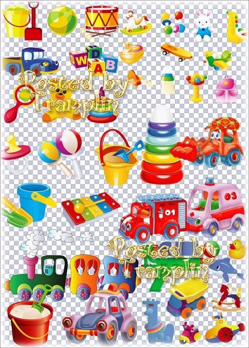 Клипарт на прозрачном фоне – Детские игрушки, погремушки, паровозики, машинки и другие
