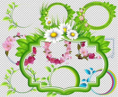 Клипарт - Летние рамки вырезы с цветами и листочками