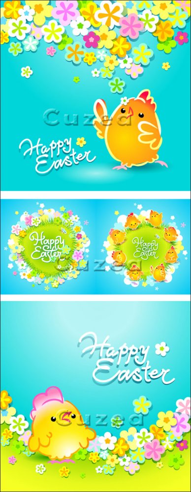Пасхальные открытки с цыплятами в векторе/ Easter backgrounds with chickens in a vector