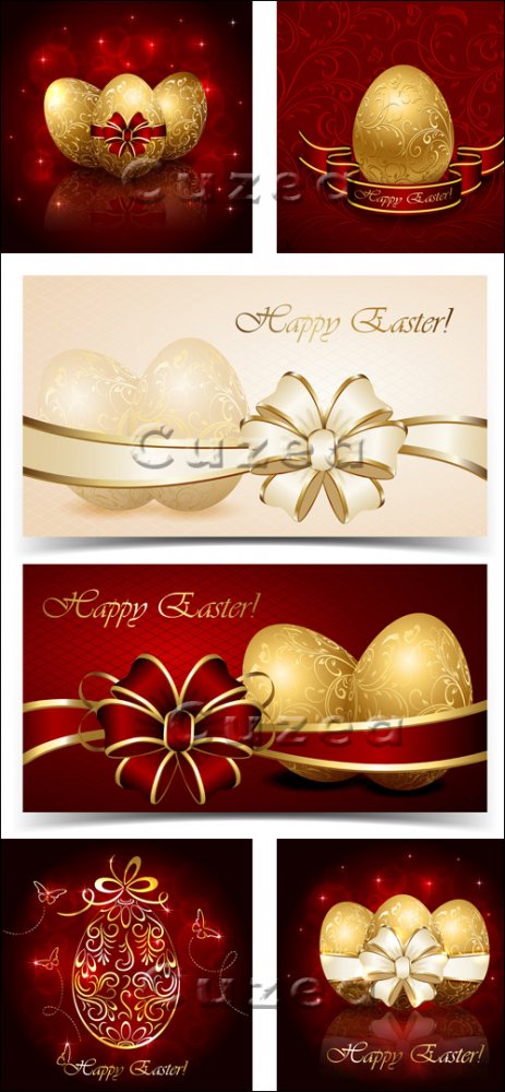 Поздравительные открытки с лентами к празднику Пасхи/ Easter card and ribbons in vector
