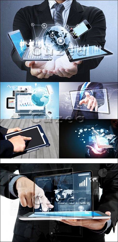 Руки и сенсорная панель/ Hands on a panel touchscreen - Stock photo