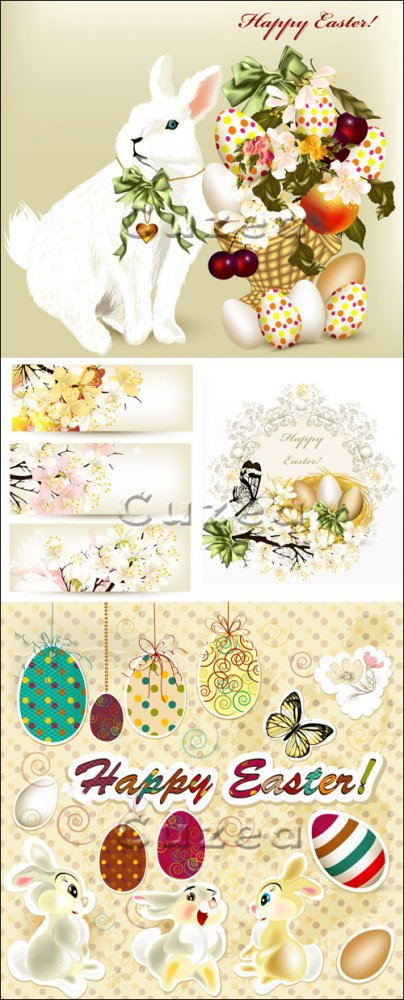 Пасхальный кролик и весенние баннеры/ Easter rabbit and spring banners in vector