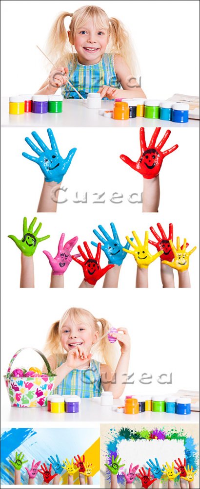 Девочка с разрисованными цветными красками руками/ Nice girl with color hands - Stock photo