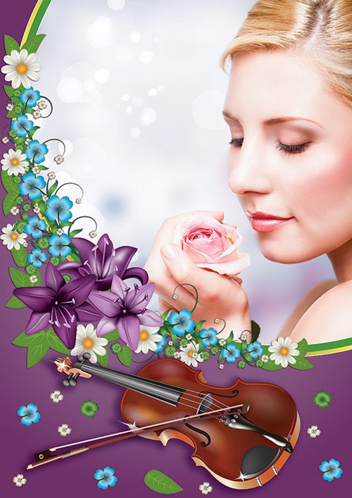 Романтичная рамочка "Скрипка с красивыми цветами"