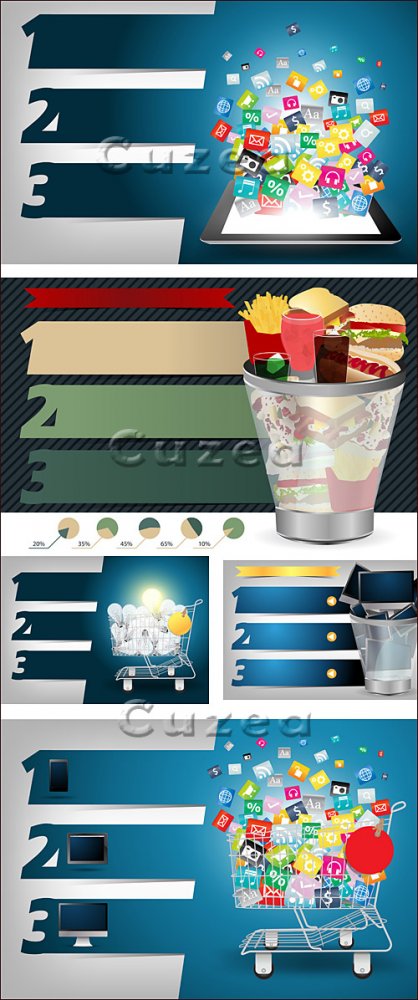 Векторные креативные баннеры онлайн покупок/ Creative Template light bulb in the shopping cart in vector