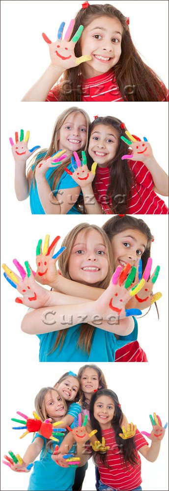 Девочки с цветными пальцами/ Children with color hands - Stock photo