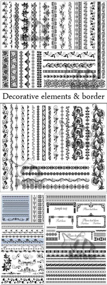 Set of decorative elements and border / Набор декоративных элементов и бордюров - Vector