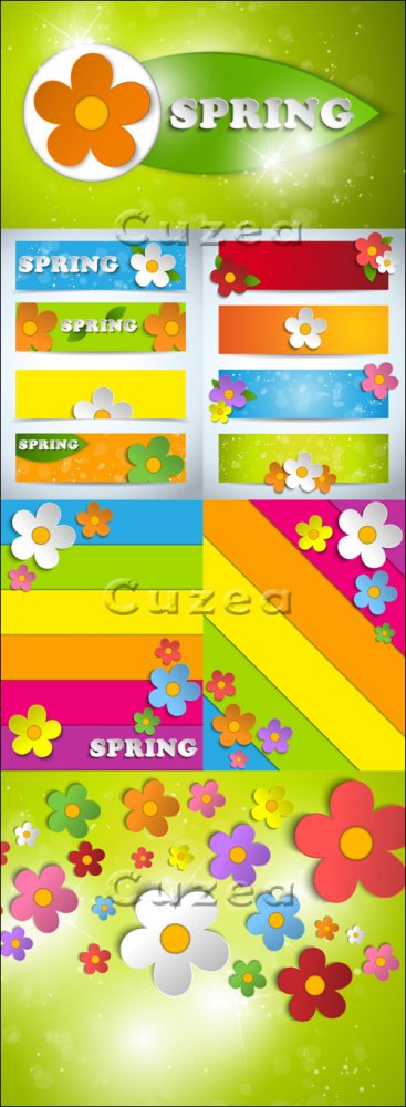 Весенние цветные баннеры с цветами в векторе/ Spring color banners with flowers in vector