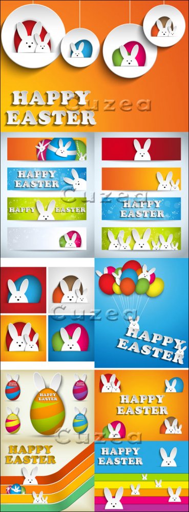 Пасхальные цветные баннеры с кроликами/ Easter color banners with rabbit in vector