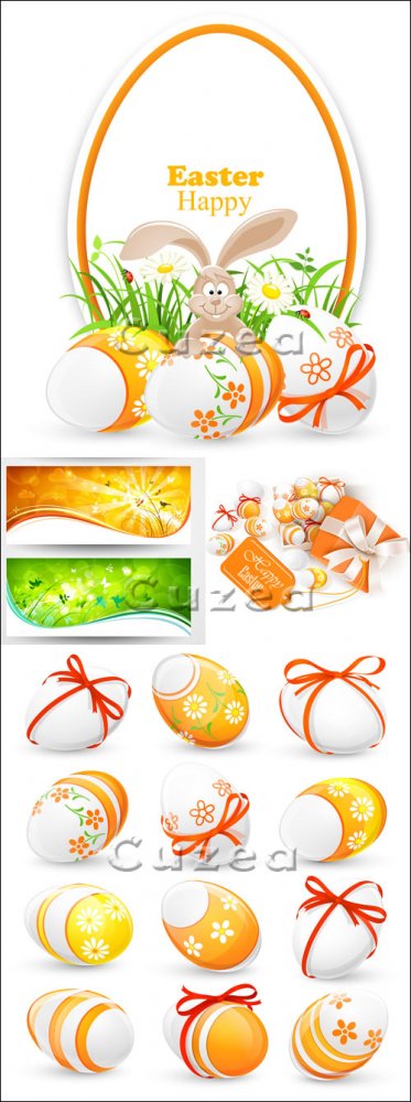 Красочный пасхальный клипарт/ Easter orange eggs in vector