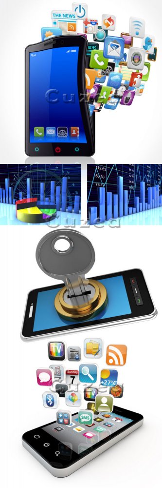 Смартфоны, иконки и бизнес графики/ Smartphone with apps and business graphics - Stock photo