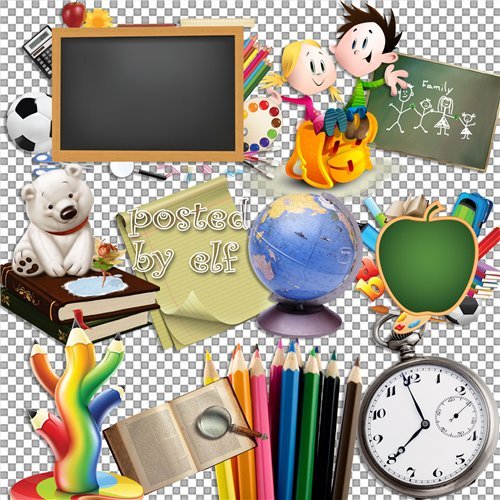Школьный клипарт - Книги, карандаши, глобусы, ручки, доски