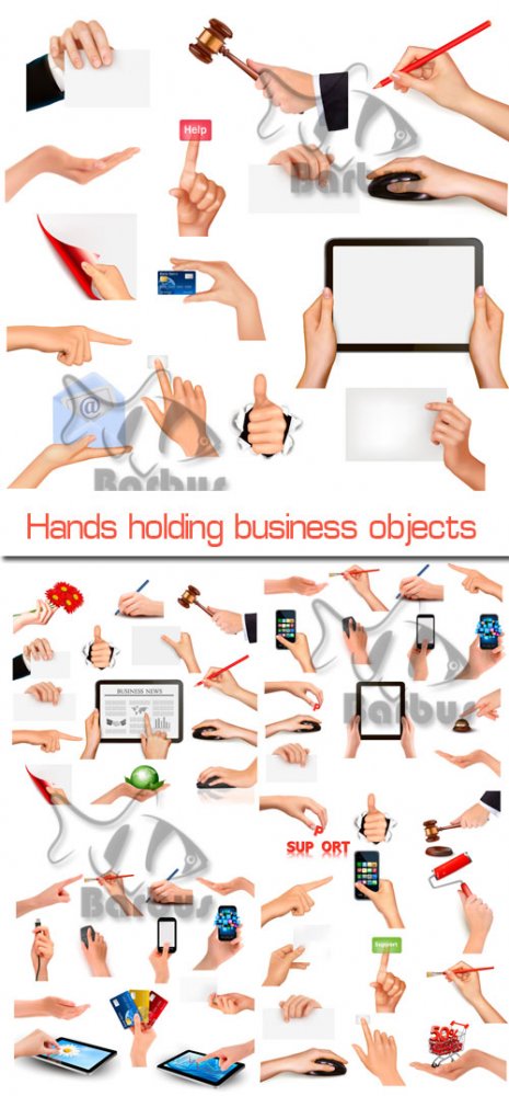 Hands holding  business objects / Руки держат бизнес предметы - Vector stock