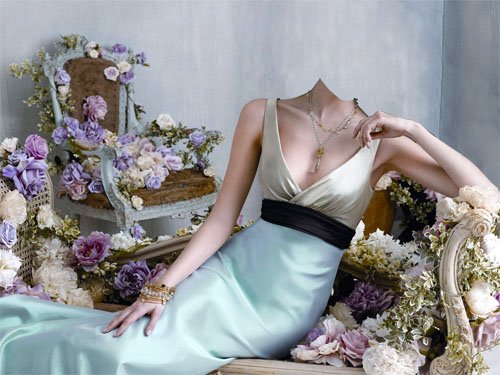  Женский шаблон - В роскошном платье в центре цветов 