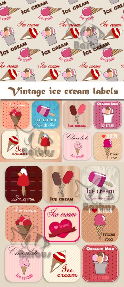 Vintage ice cream labels / Винтажные наклейки для мороженного - Vector stock