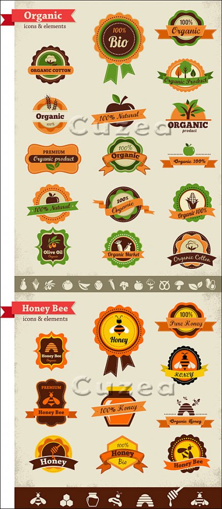 Эко лэйлблы для пищевых продуктов/ Organic food labels, tags and graphic elements in vector
