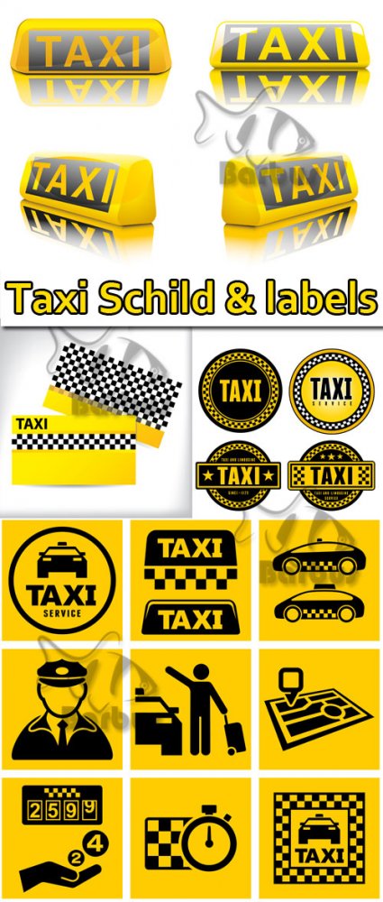 Taxi Schild and labels / Такси таблички и наклейки - Vector stock
