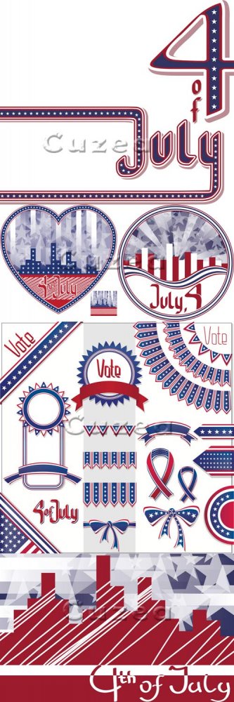 Фоны к 4 Июля дню Независимости США/ Background cityscape with fireworks and scribed Fourth of July in vector