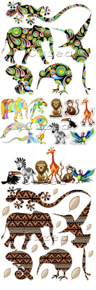 Pазноцветные животные и рептилии / Different color animals in vector