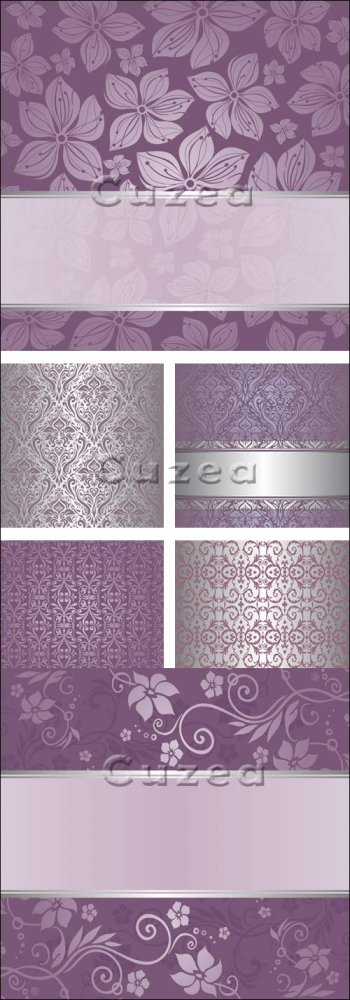 Винтажные сиреневые фоны для пригласительных/ Vintage lilac ornament background in vector