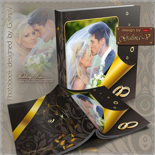 Классическая свадебная фотокнига "Золотой декор на шоколадном фоне"