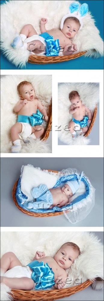 Малыш, перевязанный синей лентой/ Baby-boy with blue ribbon - Stock photo