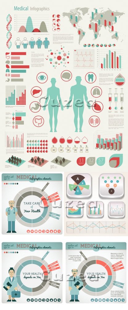 Фоны и инфографика на медицинскую тематику в векторе/ Medical infografic and  background in vector