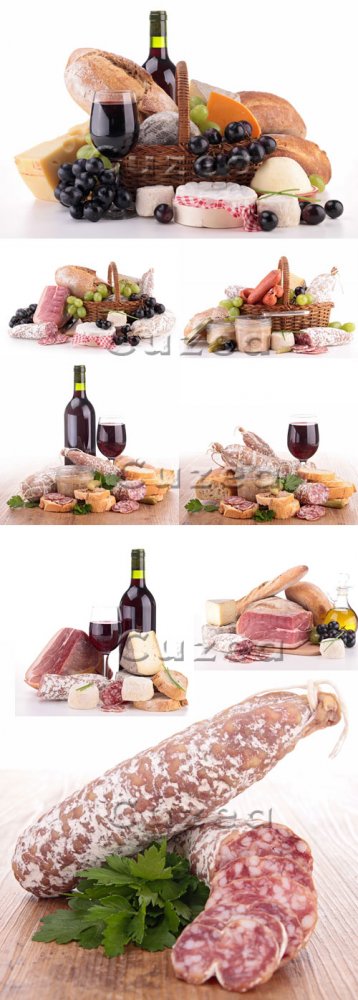 Вино и мясные продукты/ Wine and meat products - Stock photo