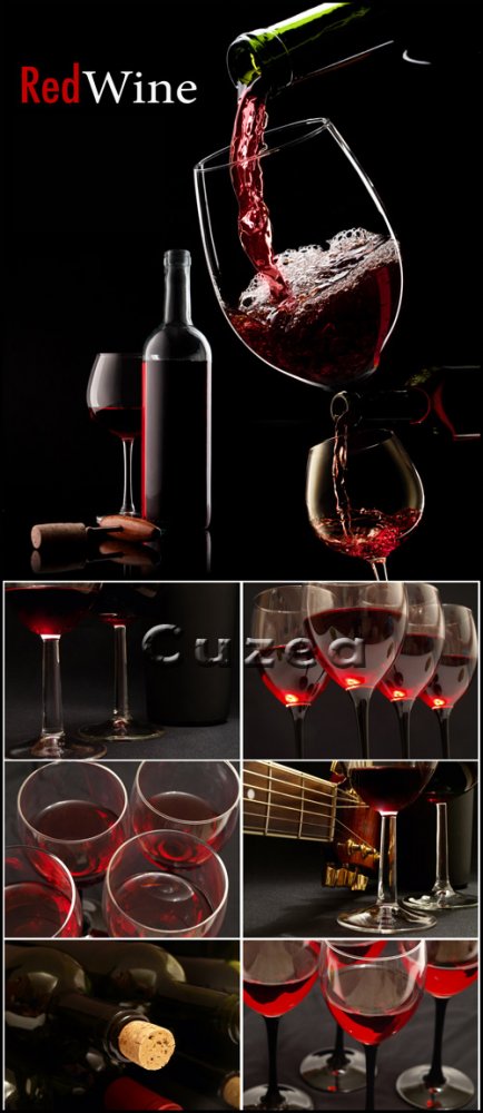 Красное вино в бокалах и бутылках/ Red wine background - Stock photo
