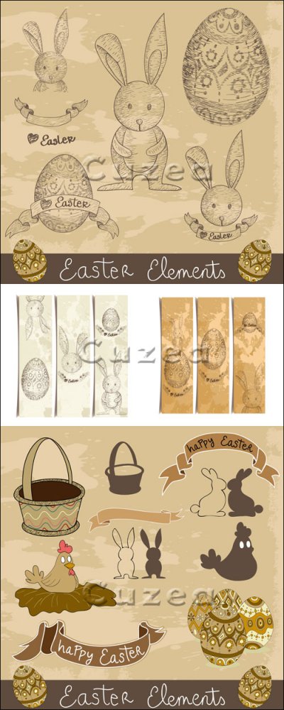 Пасхальные винтажные фоны с кроликами/ Easter vintage rabbits in vector
