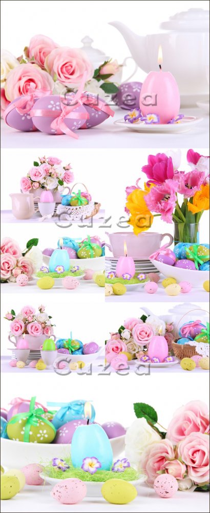 Розы и свечи к праздникам/ Easter candles with roses - Stock photo