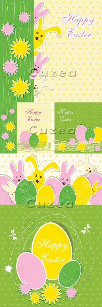 Пасхальные открытки с кроликами в векторе/ Easter posters in vector