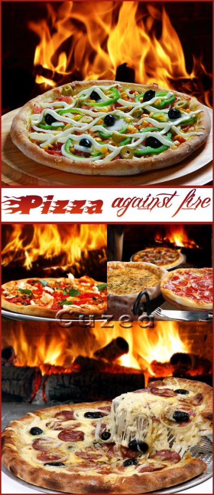 Горячая пицца и огонь/ Hot pizza and fire - Stock photo