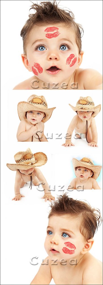 Мальчик в шляпе на белом фоне/ The boy in a cowboy's hat on a white background - Stock photo