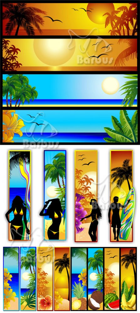 Tropical seascape and sunset banners / Банеры с тропическим пезажем и пляжем