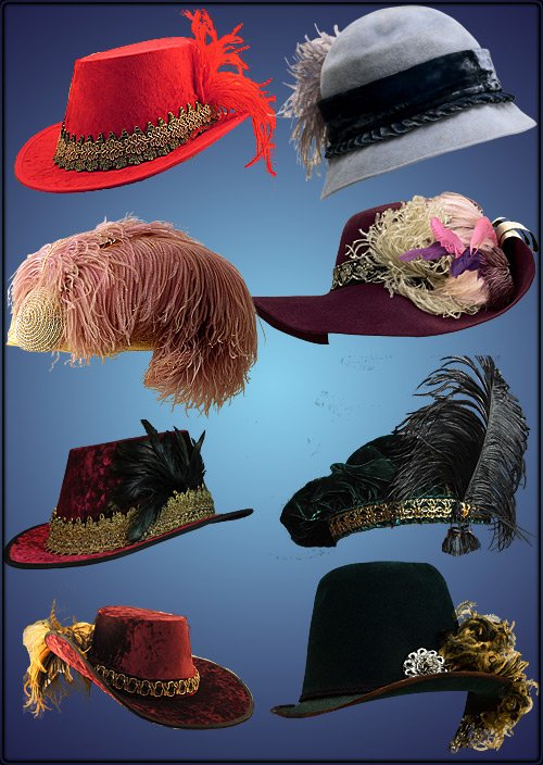 Шляпы с перьями для фотомонтажа
