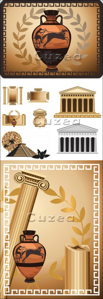 Античные векторные здания и орнаменты в греческом стиле/ Antique ornaments in the Greek style - vector stock