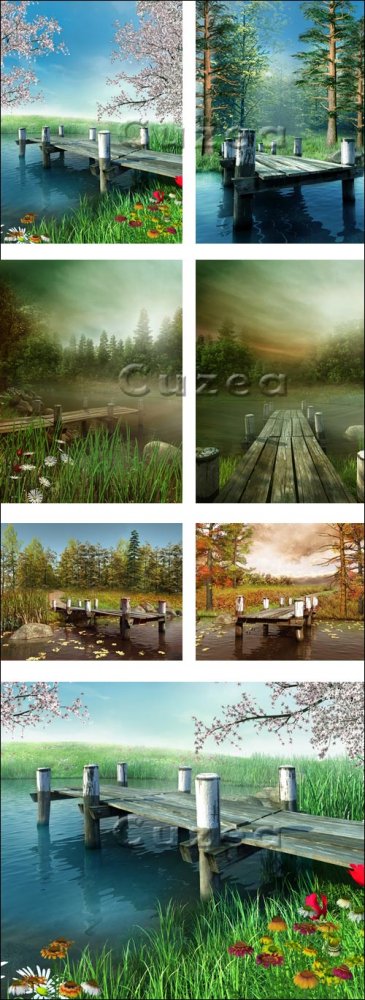 Сказочные фоны с мостами на реке/ Fairy tale  background - Stock photo