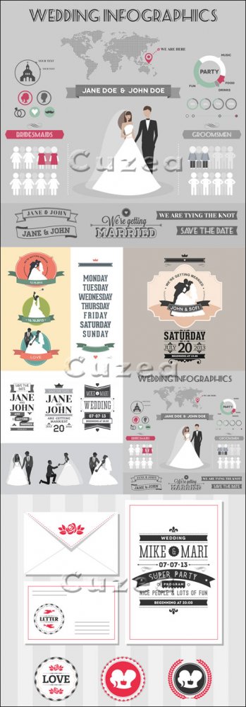 Свадебная инфографика и элементы в векторе/ Wedding infografic and vintage elements in vector
