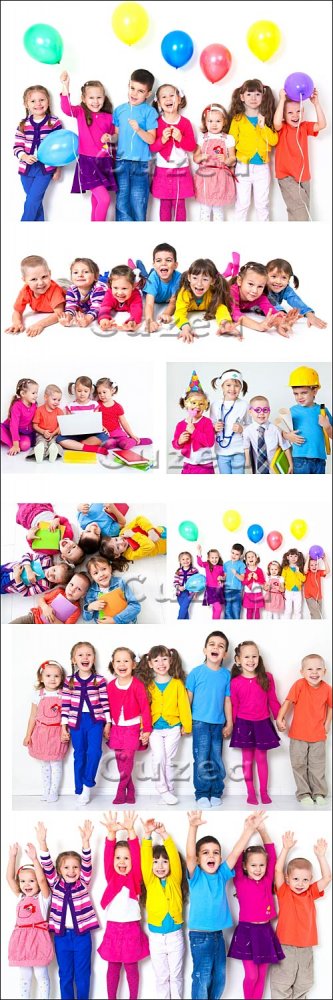 Дети в цветной одежде на белом фоне/ Children in color clothes on a white background - Stock photo