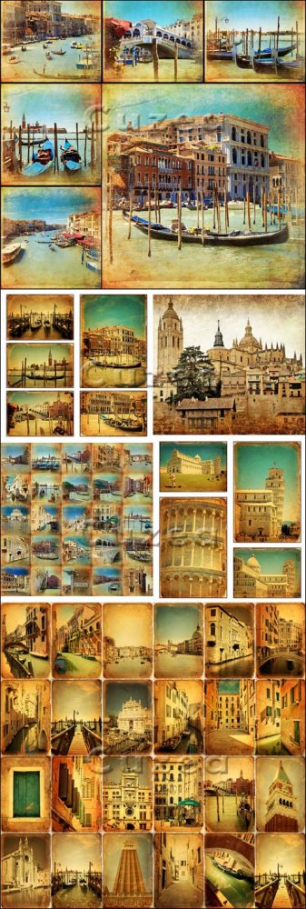 Старинные открытки городов/ Old posters - Stock photo