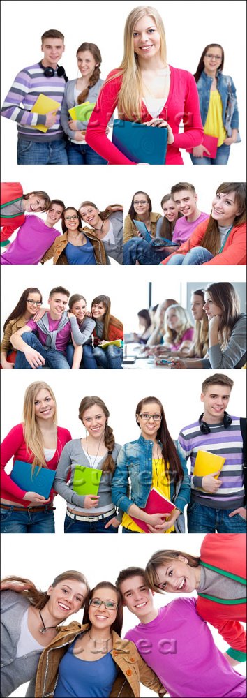 Группа молодых студентов на белом фоне/ Young group of students - Stock photo