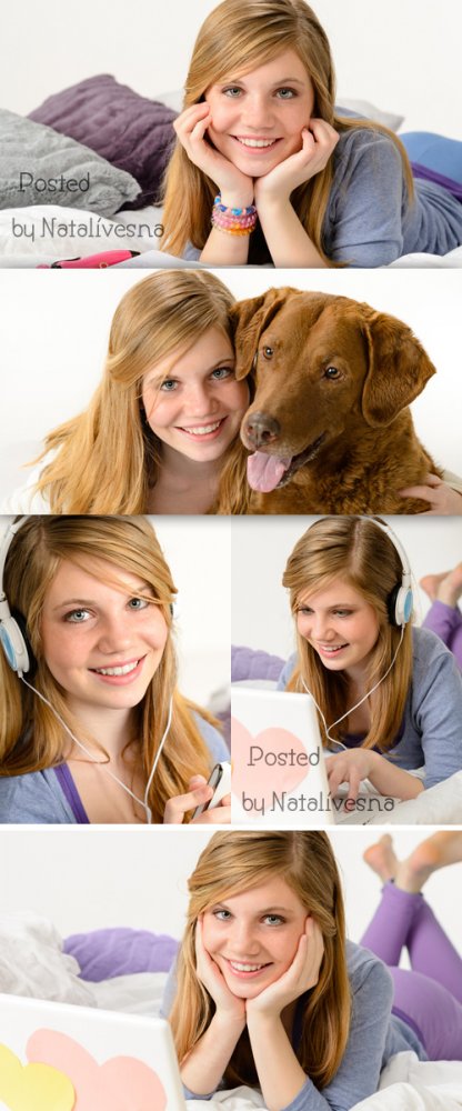Молодая девушка с ноутбуком и собакой / Girl and Dog- Stock photo