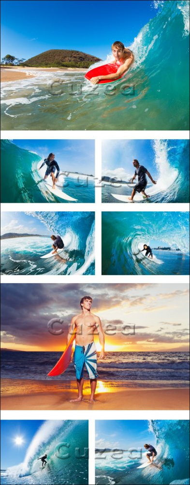 Профессиональный серфингист/ Professional Surfer holding a Surf Board - Stock photo