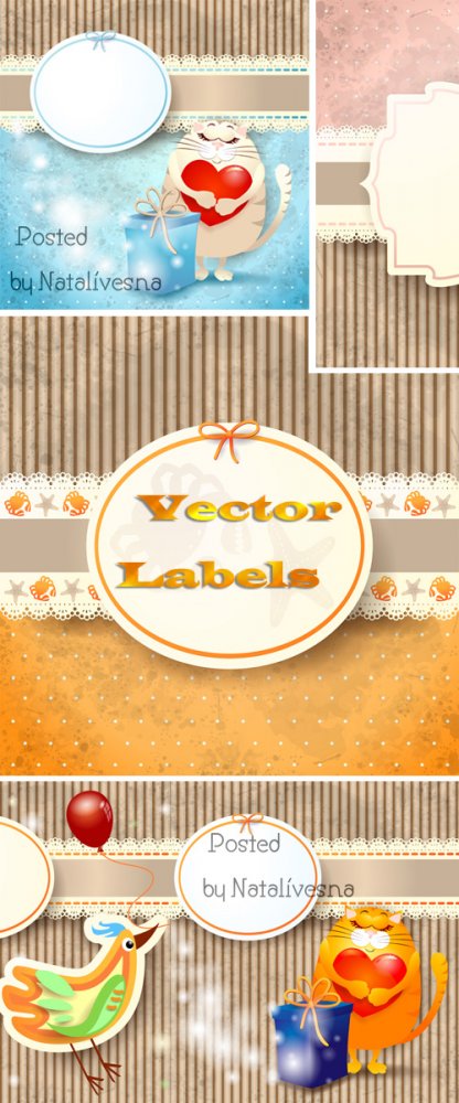 Лейблы с романтичным котом  в Векторе / Vector – Labels