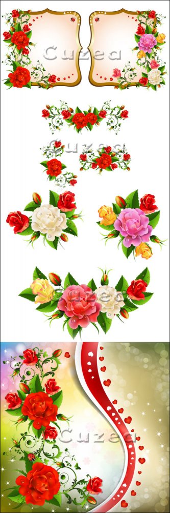 Фоны и красивые цветы в векторе/ Color flowers and background in vector