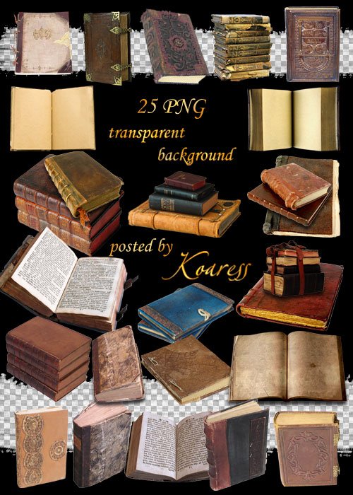 PNG клипарт для фотошопа на прозрачном фоне - Винтажные и старинные книги