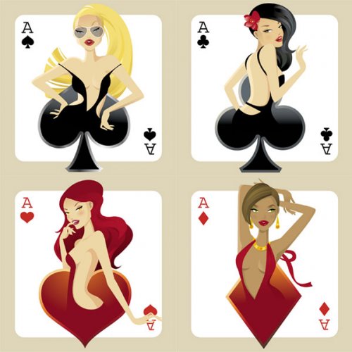 Векторный сток: девушки и игральные карты